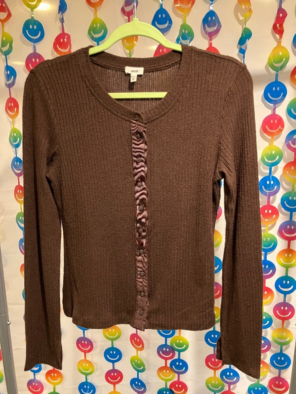Aerie Classic Ribbed-Knit Henley Top (Medium)